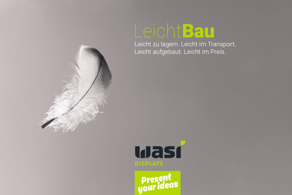 Slider mit Feder und Aufschrift zum Leichtbau von Wasi Bodendisplays